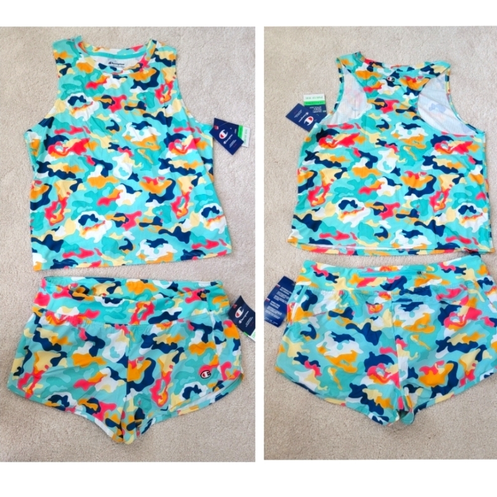 NWT! Champion Multicolor Camouflage Tank and Shorts Set Large